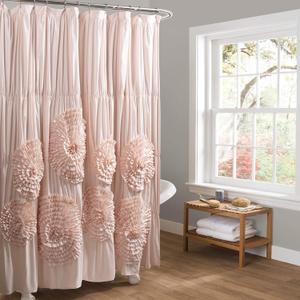 Lush Decor Serena Shower Curtain, 72" W x 72" L, Blush -Ruffled Bathroom Curtain - Pink Fabric Shower Curtains - Coquette Decor