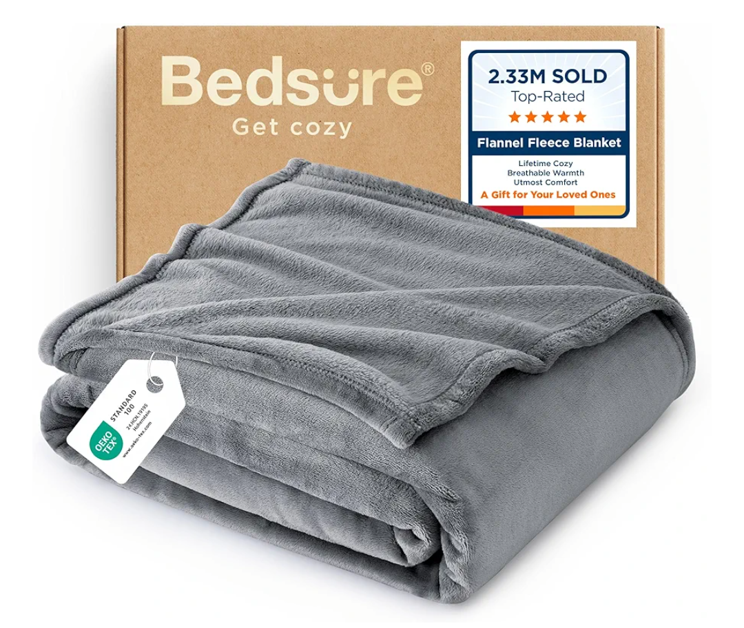 Bedsure GentleSoft Fleece Blanket Twin Size Grey - 300GSM Lightweight Plush Fuzzy Cozy Soft Warm Blanket for Bed, Sofa, Couch, Travel, Camping, 60x80 inches