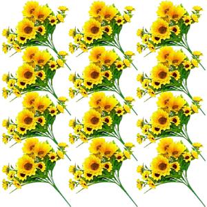 ZEYGLXC 12 Pack Artificial Sunflowers Bouquets with Stems for Wedding Home Kitchen Table Birthday Decor Indoor Outdoor, Faux Sunflowers with 4 Big Sunflowers Heads 9 Small Sunflowers Heads
