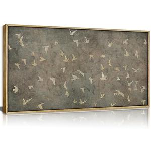 Large Wood Framed Bird Silhouette Wall art,Vintage-Inspired Flying Birds Canvas Print,Rustic Natural scenery Picture Poster,Modern Art Calm Warm Painting Artwork for Bedroom Living Room Office