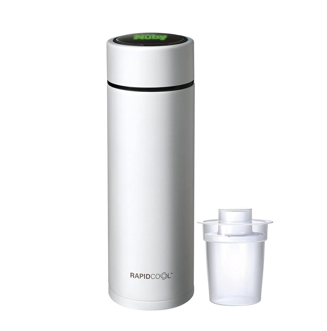 Nuby RapidCool Portable Baby Bottle Maker - with Milk Powder Dispenser and Digital Lid - Ideal for Travel Bottles and Night Feeds - Stainless Steel