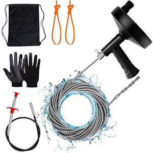 Drain Auger 33 ft, Plumbing Snake Hair Clog Remover Drain Snake Flexible Grabber Heavy Duty Sink Cleaner Tools for Shower Bathtub Bathroom Kitchen Pipe, Black