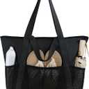 HOMESPON Beach Bag Large Waterproof Sandproof Foldable Tote for Women with Zipper Mesh Pockets for Pool Swim Travel Everyday (Black)