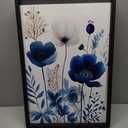 DUWQU 3 Pcs Blue Floral Canvas Wall Art, Wood Framed Navy Blue Wildflower Lily Daisy Wall Decor, Watercolor Botanical Flower Home Poster Art Prints for Living Room Bedroom Bathroom 16×24 Inches