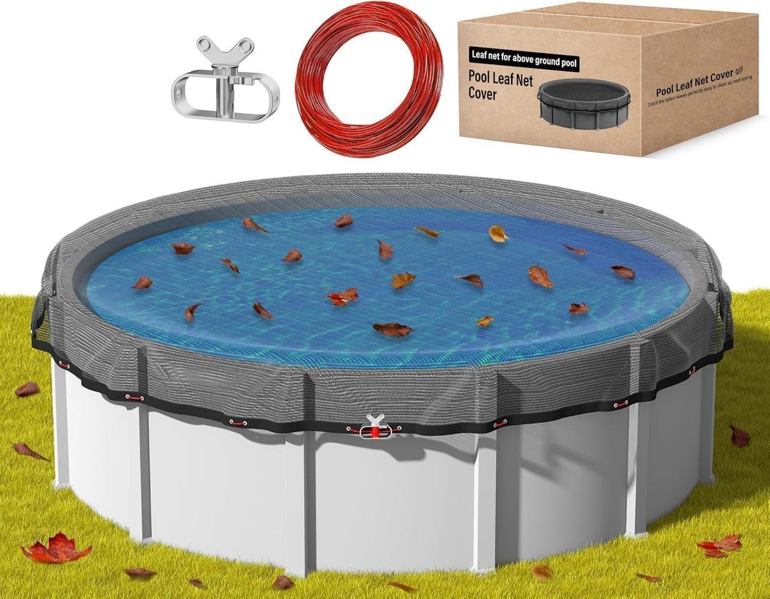 Pool Leaf Net Cover for 24 Ft,Leaf Net for Above Ground Round Pool, Heavy Duty Swimming Pool Net Cover with Winch and Cable for Protect from Leaves,Debris,Black, 24' (Round)