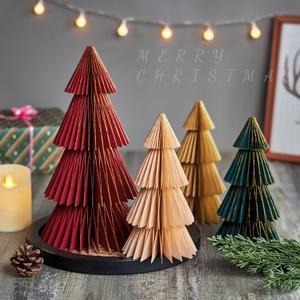 SUNBEAUTY 4PCS Paper Christmas Tree Honeycomb Centerpiece 3D Xmas Trees Table Centerpiece Paper Tree Christmas Home Decoration Vintage Christmas Decorations for Home Xmas Holiday Party (Green,red,pink,brown)