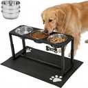 Metal Elevated Dog Bowls for Medium/Large Breed, 3 Adjustable Height(8.8''/11.5''/14'') Raised Dog Bowls Stand with Three 58oz Large Stainless Steel Dog Bowls, with The Splash pad