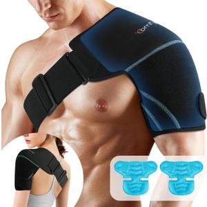 Comfytemp Shoulder Ice Pack Wrap Shoulder Brace, Gel Cold Compression Sleeve for Injuries Reusable Arm Rotator Cuff Pain Relief, Therapy Recovery Items for Men Women, Black - 2 Gel Pack + 1 Brace