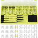 Eyeglass Nose Pads Replacement, 24 Pairs of Screw-in Glasses Nose Pads with Precision Screwdriver Set, Magnetic Eyeglass Repair Kit with Screws, Curved Tweezer for Travel, Birthday Gift, Christmas (Green)