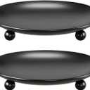 Black Candle Holders for Pillar Candles, Set of 2 Premium Metal Candle Plates Candle Stand for LED or Wax Candles, Decorative Pillar Candle Holder Dish for Table Centerpiece