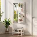 KungFuWood Full Length Mirror with Shelf and Hooks,Entry Way Mirrors for Wall,Wall Mirror with Shelf,Wall Mirror with Storage Multifunctional Design Panel,Living Room