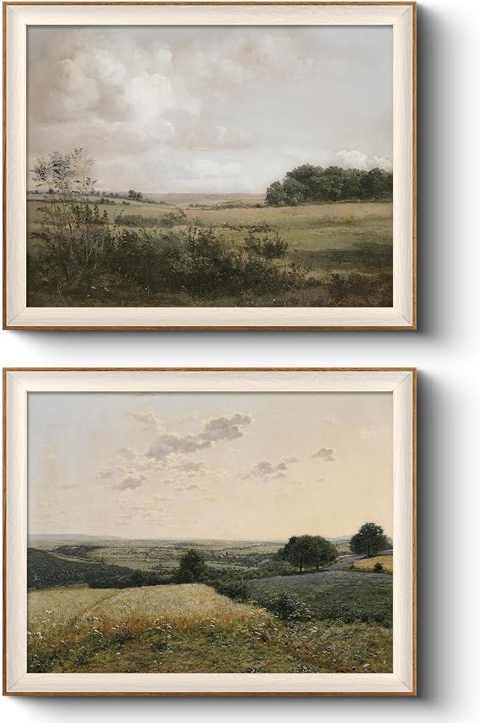VIYYIEA Vintage Landscape Framed Wall Art 2 Set, Nature Wilderness Scenery Paintings Decor Aesthetic, 16x20 Inch Canvas Print Artwork Home Decor, Retro Farmhouse Wall Pictures for Bedroom Living Room