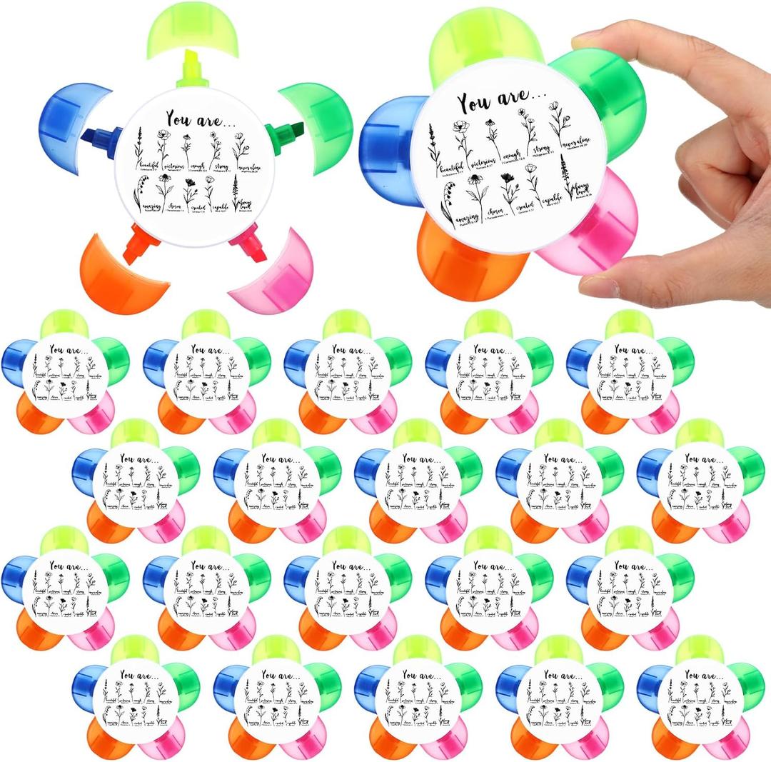 20 Pcs Petal Highlighters Bulk with Bible Verses Christian Gifts for Students from Teachers 5 in 1 Watercolor Highlighter Brush Tip Affirmation Awards Sunday School