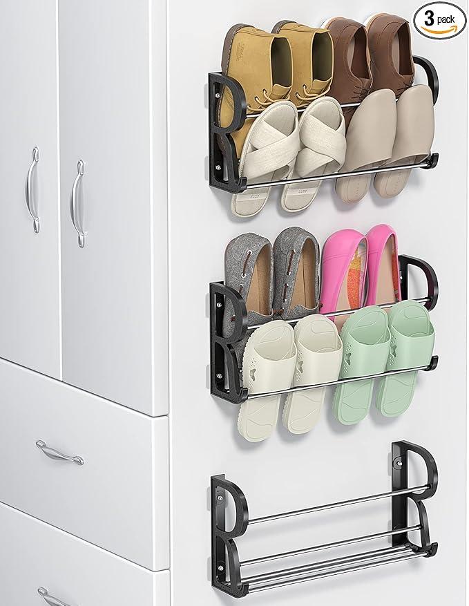 DEYILIAN Wall Shoe Rack for RV Shoe Storage, 3 Pack Wall Mounted Shoe Rack with Sticky Hanging Mounts for Camper Small Space Shoe Holder for Door Shoes Organization Shelf No Drilling