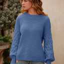 PRETTYGARDEN Women's Fall 2026 Pullover Sweater Casual Long Sleeve Loose Chunky Knit Tops Blouse Winter Fashion Clothing (Blue, L)