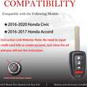 MechanMagic Key Fob Remote Replacement Fits for Honda Civic 2016 2017 2018 2019 2020/Accord 2016 2017 MLBHLIK6-1TA Keyless Entry Remote Control Uncut 4 Buttons 433Mhz (35118-T2A-A60)