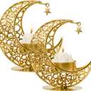 MrMrKura Moon Candle Holders Set of 2, Metal Tealight Candle Holder for Table Centerpiece Decorative Votive Candlesticks Holder for Party Home Decor (Gold)