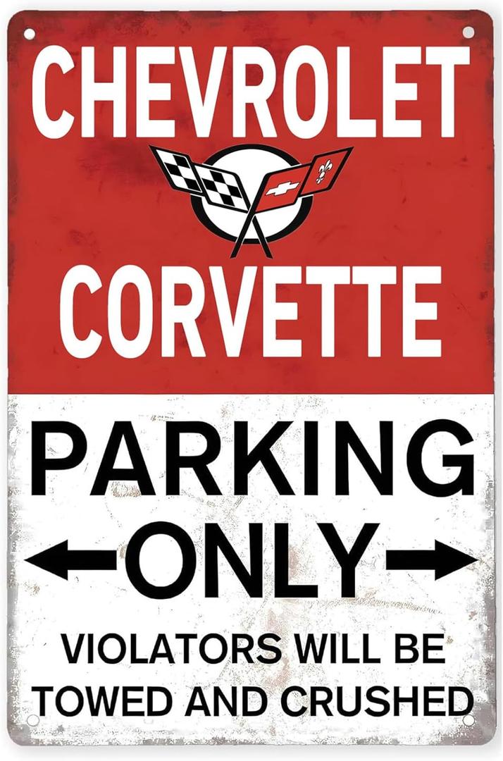 Corvette Gifts for Men, Corvette Accessories, Vintage Metal Corvette Parking Only Signs