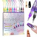 12 Color Nail Art Pens, 0.5 MM Nail Polish Pens Set Drawing Painting Point Liner Acrylic Painted Pen Kit, Waterproof and Quick-drying Nail for DIY Nails Art Design Manicure Tools