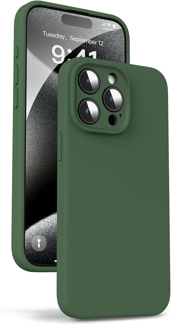 Supdeal Liquid Silicone Case for iPhone 15 Pro Max - [Camera All-Round Protection] [Soft Microfiber Lining Anti-Scratch] 4 Layer Full Covered Shockproof Gel Rubber Phone Case Cover, 6.7", Green