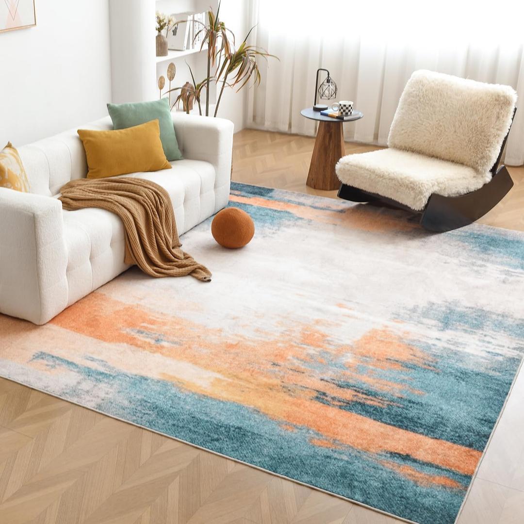 OIGAE Modern Abstract Area Rug 9x12 - Soft Durable Low-Pile Machine Washable Rug with Non-Slip Backing, Stain Resistant for Living Room, Bedroom, Dining Room, and High-Traffic Areas, Gold