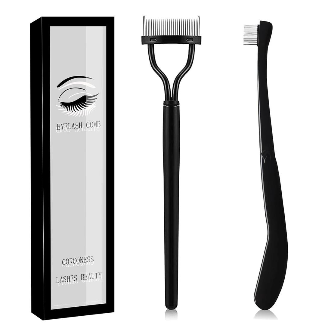 Eyelash Comb, 2PCS Eyelash Separator Tool Lash Comb Lash Separator With Cover For Girls Women Eye Makeup Brushes Separator Mascara Applicator Tools With Metal Teeth