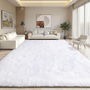 EVOIONOS 10x14 Washable Large Area Rug for Living Room, Fluffy Shag Rug for Bedroom, Ultra Soft Plush Non Slip Carpet for Indoor Floor Bedside Nursery Kids Girl Room Dorm, Home Decor Aesthetic, White