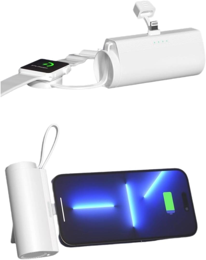 3-in-1 Wireless Charging Station for iPhone, Apple Watch & AirPods, Compact & Portable, Multi-Function Charging Dock, Watch Charging Cable with Lanyard, Emergency Charging Solution (White)