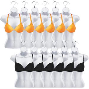 12 Pcs Hanging Mannequin Body Torso Female Women Dress Form with Hanger Hook Hip Long Hollow Back Mannequin Torso Thickened Plastic Shirt Display White (22.8 x 15.7 Inch)