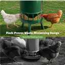 KOL 50LB Metal Chicken Feeder - No Waste, No Clog Design with 16 Ports & Smooth Gravity-Flow, Powder Coated Rust-Proof for Coop Use (Green)