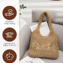 Beach Bag, Straw Beach Bags for Women, Floral Designed Beach Tote Lightweight Foldable Straw Bag