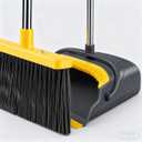 Broom and Dustpan Set with Long Handle - Upright Dustpan & 3 Rows Dense Bristles, Ideal for Home, Office, Kitchen, Lobby, Shop, All-Purpose Indoor & Outdoor Sweeping,Gray&Yellow