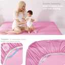 KUB Mattress Topper&Cooling Mattress Protector Bed Fitted Sheet Set, Deep Pocket&4 Elastic Bands, Triple Anti-Slip, Back Pain Relief, Breathable Soft 2 inch Mattress Pad Cover (Pink, Twin)