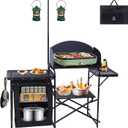 Nice C Camping Kitchen Station, Camping Table, Picnic Table, Portable Grill Table, Folding Cook Table, Upgrade Light Stand and Windshield Station & Organizers, Carry Bag for Beach, Picnic (Black), 56.9"-72" x 15.8" x 27.8"
