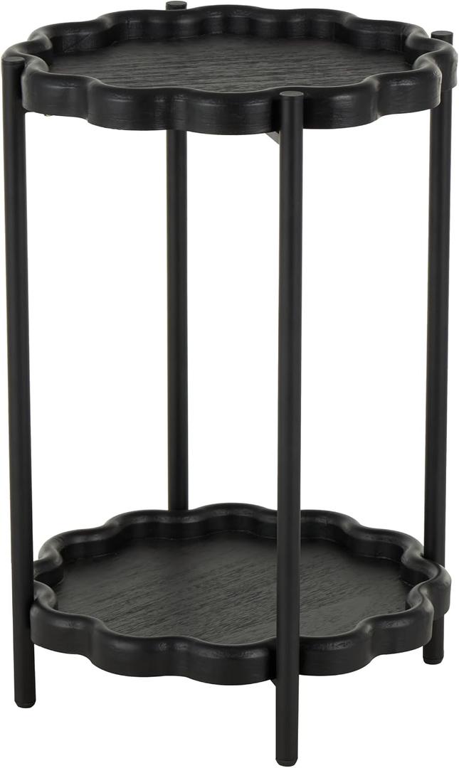 Deco 79 Wood Side End Accent Table Floral Inspired 2 Level End Table with Metal Legs, Side Table 15" x 15" x 24", Black