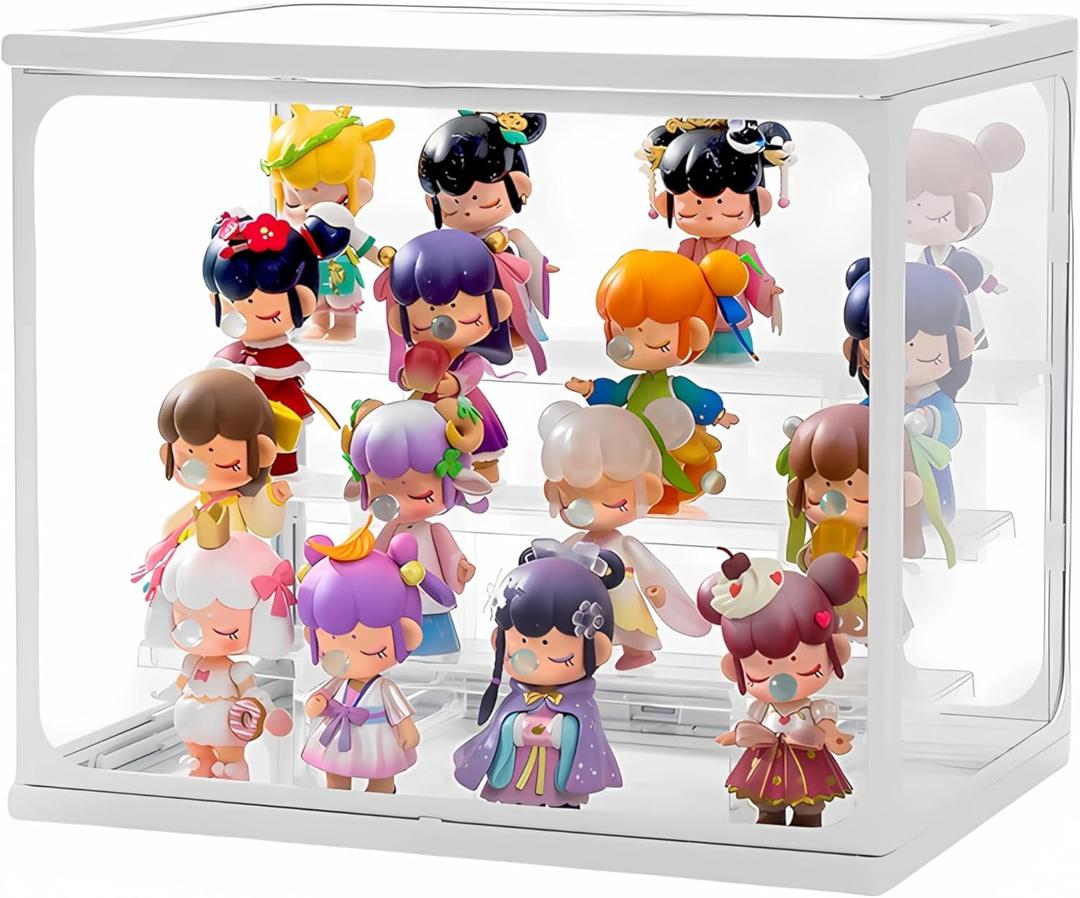 Tempered Glass Display Case for Collectibles Adjustable 4 Layer Hobby Display Case for Figures Next Level Updated Glass Display Case with Dustproof Design & Stackable Features