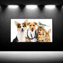 Modern Animal Wall Art Framed Canvas Dog Cat Rabbit Mouse Giclee Print, 36"L x 20"W