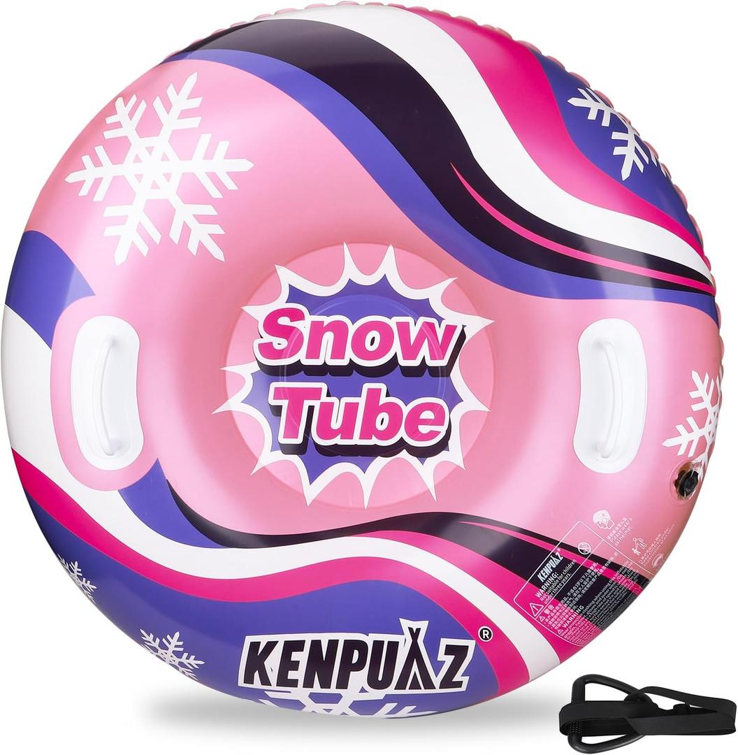 Inflatable Snow Tubes for Adults & Kids - Heavy Duty Winter Snow Sleds with 2 Handles, Pull Ropes & Quick Air Release Valves for Snow Tubing, Sledding & Winter Sports