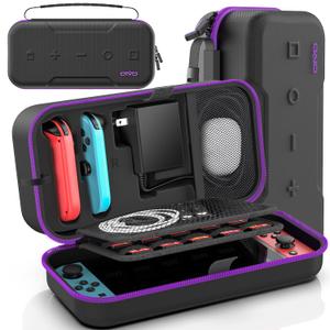Switch OLED Carrying Case Compatible with Nintendo Switch & Switch OLED, Portable Switch Travel Carry Case Fit for Joy-Con and Adapter, Hard Shell Protective Switch Pouch Case with 20 Games, Purple