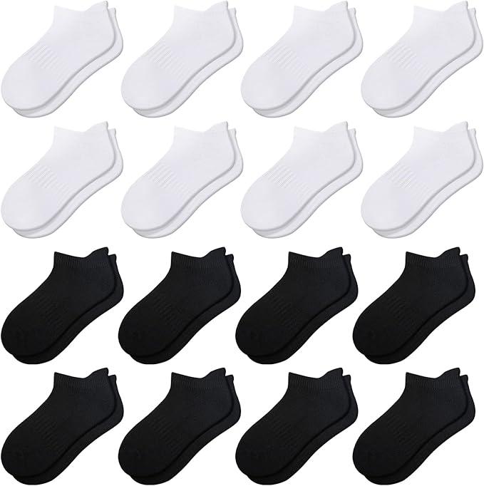 Comfoex 16 Pairs Boys Girls Socks Ankle Low Cut Athletic Cushioned Socks For Kids 4-6 6-8 8-10 Years Old