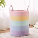 Rainbow Girls Kids Hamper Laundry Basket for Baby Nursery Clothes Blanket Basket for Toy Pastel Unicorn Woven Rope Hamper in Playroom Bedroom (Regular)