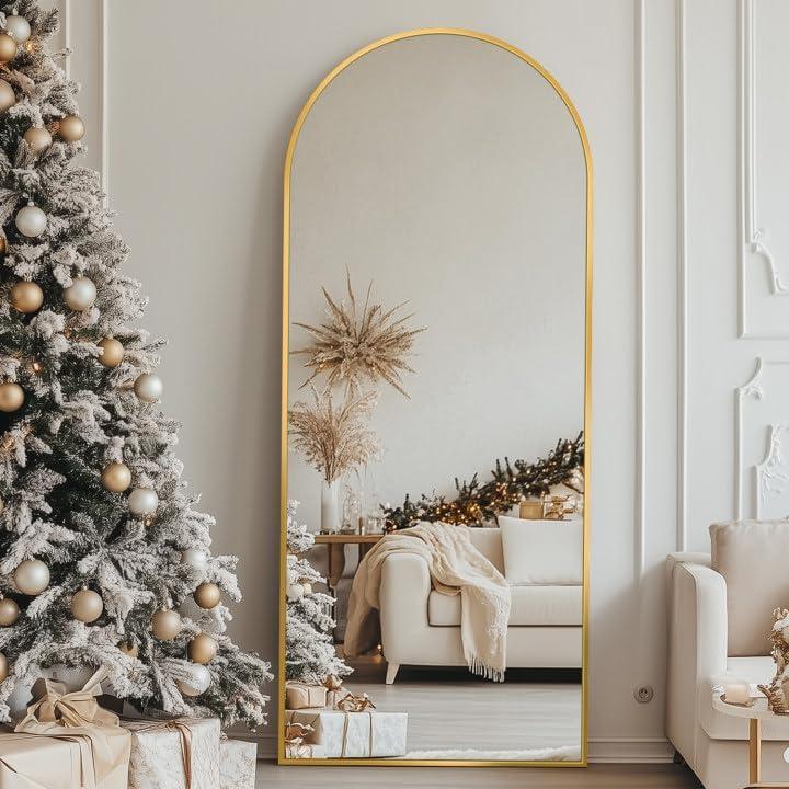 Full Length Mirror, 59"x19" Floor Mirror, Arch Floor Standing Mirror Freestanding Arch Full Body Mirrors with Stand for Bedroom, Hanging Mounted Mirrors for Living Room Cloakroom, Gold