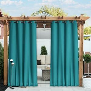 NICETOWN 2 Panels Outdoor Curtains Waterproof Fixed Grommet/Back Tab on Top & Bottom, Thermal Insulated Windproorf Sun Blocking Outdoor Drapes with Rope for Patio/Gazebo, W52 x L84, Peacock Teal