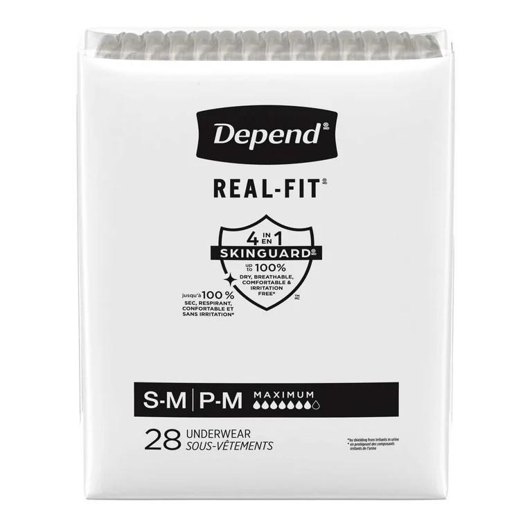 Depend Real Fit Incontinence Briefs for Men, Maximum Absorbency, S/M, Grey (28 Count)