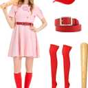 Women Baseball Costume PInk Baseball Dress Women League Costume Uniform Set with Hat Socks Inflatable Baseball Bat (Pink, XXL)