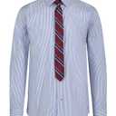 Nautica Boys' Long Sleeve Button-Down Collared Dress Shirt with Tie, Blue Stripe, 16 S