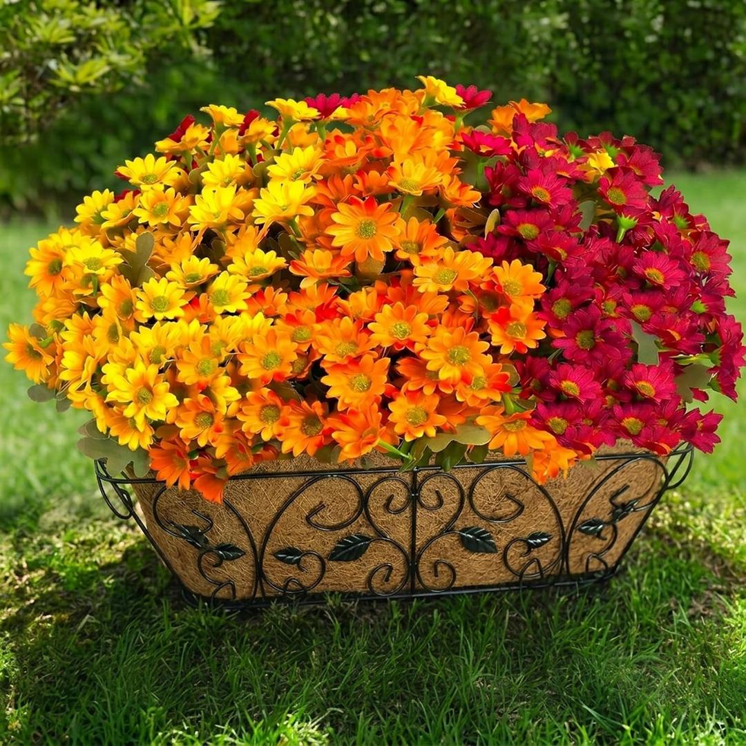 12 Bundles Artificial Daisies Flowers Outdoor Fake Plants Fake Foliage Greenery Faux Plants for Graves Hanging Outside Planter Window Box Wedding Decoration