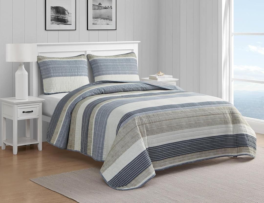 Nautica- King Quilt Set, Cotton Reversible Bedding Set, All Season Designer Home Dcor (Ridgeport Beige, King)
