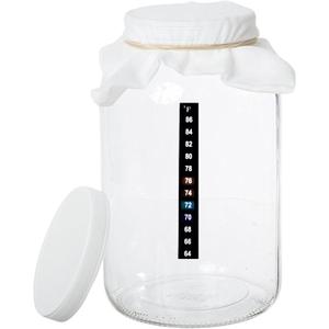 kitchentoolz 1 Gallon Glass Kombucha Jar & Fermentation Jar  for Sourdough Starter, Home Brewing, and Fermenting  Includes Cheesecloth Cover, Rubber Band, Plastic Lid & Adhesive Thermometer