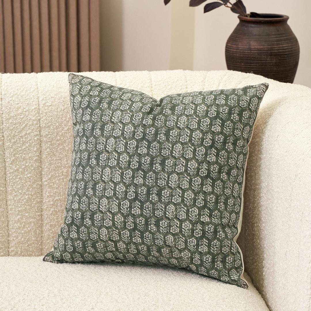 Amor Virisso 20x20 Pillow Covers Floral Pillow Covers Farmhouse Neutral Pillow Covers Decorative Pillows for Couch Accent Sofa Pillows 1PC, Mineral Green